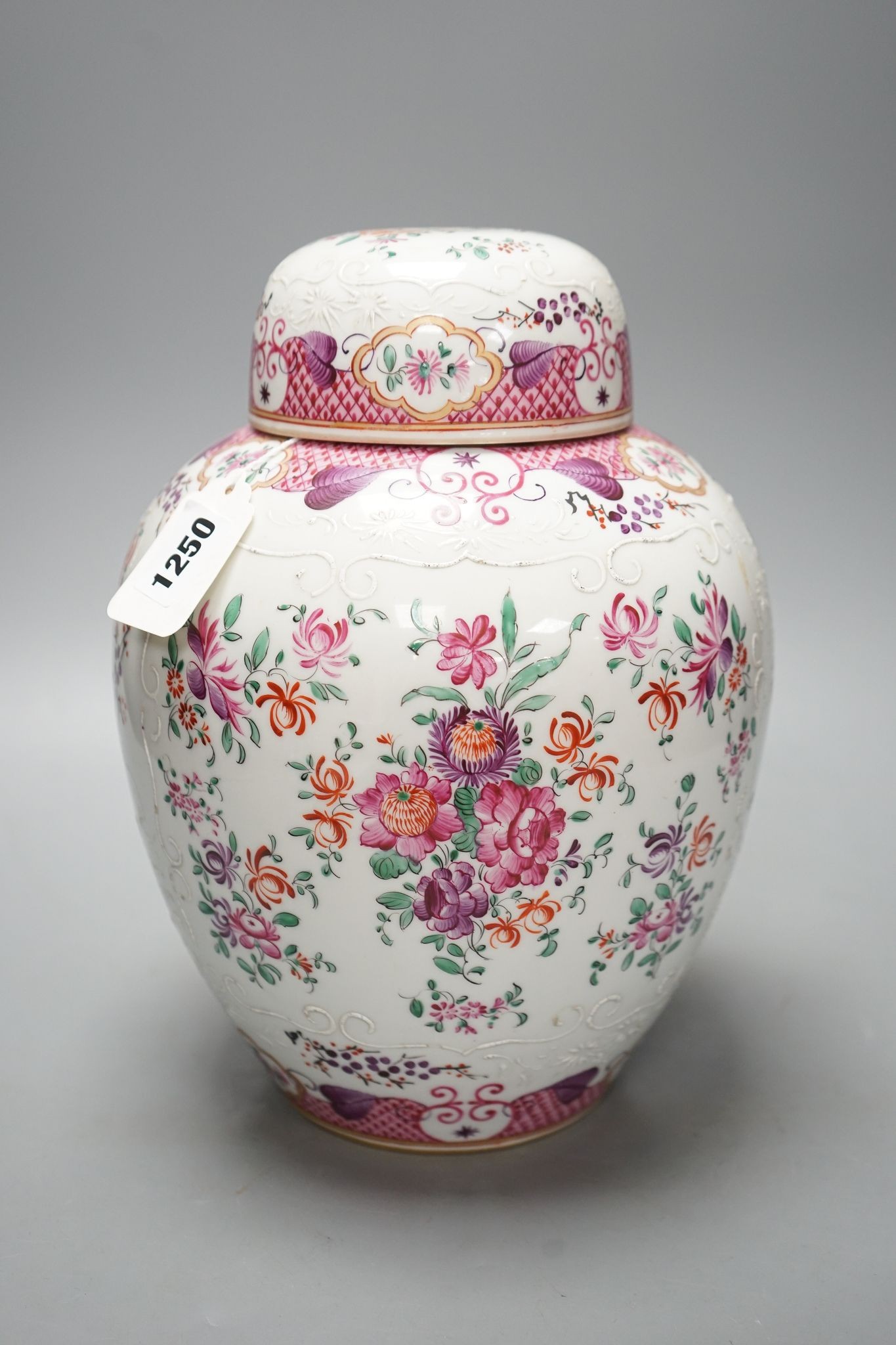 A 19th century Samson ovoid jar and cover 29cm